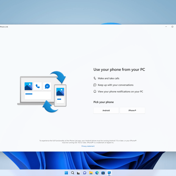 A screenshot of the Phone Link startup screen.