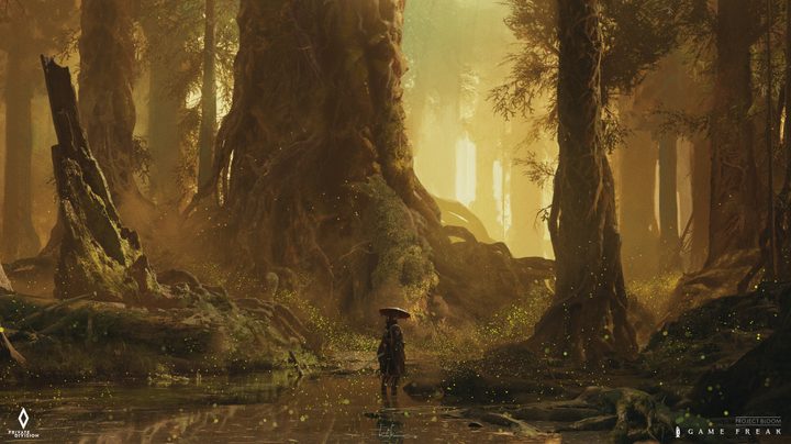 A ronin stands alone in a forest in Project Bloom concept art.