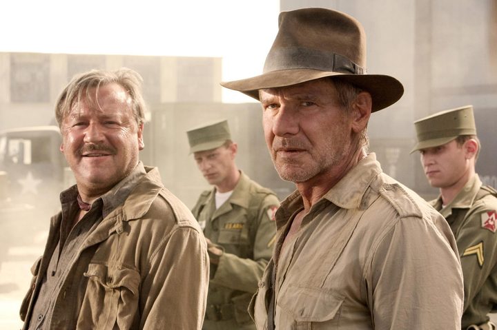 Ray Winstone and Harrison Ford stand together in Indiana Jones and the Kingdom of the Crystal Skull.