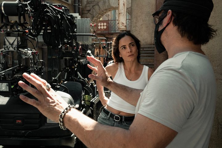 Robert Rodriguez sets a scene with actress Alice Braga.