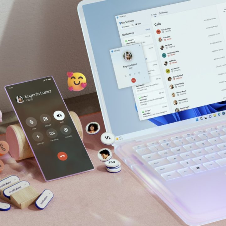 The Phone Link app being used on a phone and laptop screen.