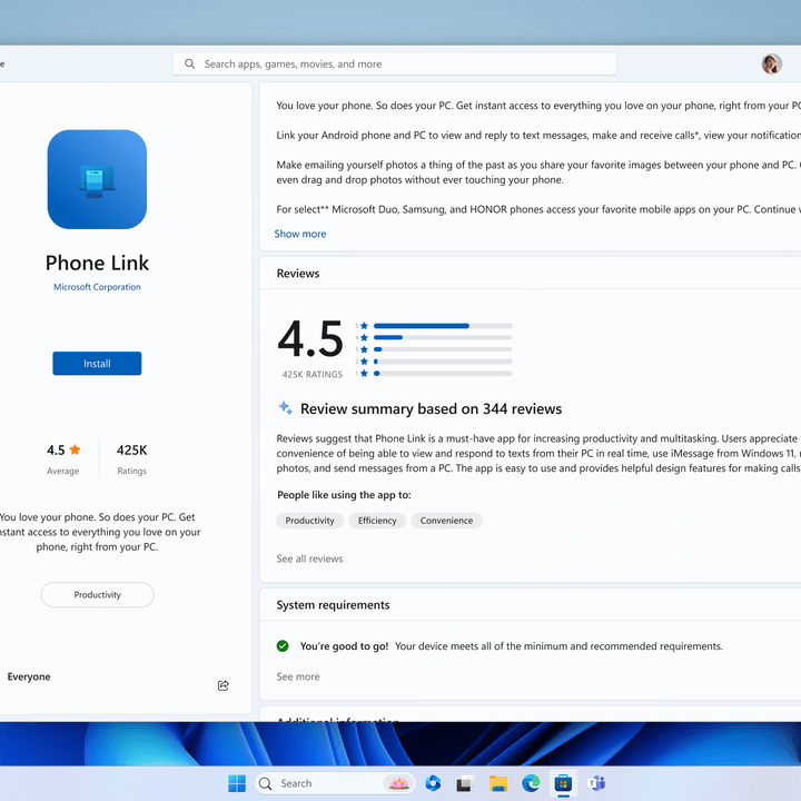 An AI-generated review summary shown in the Microsoft Store.
