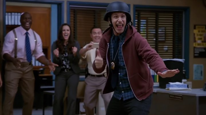 Jake gliding across the bullpen in "Brooklyn Nine-Nine."