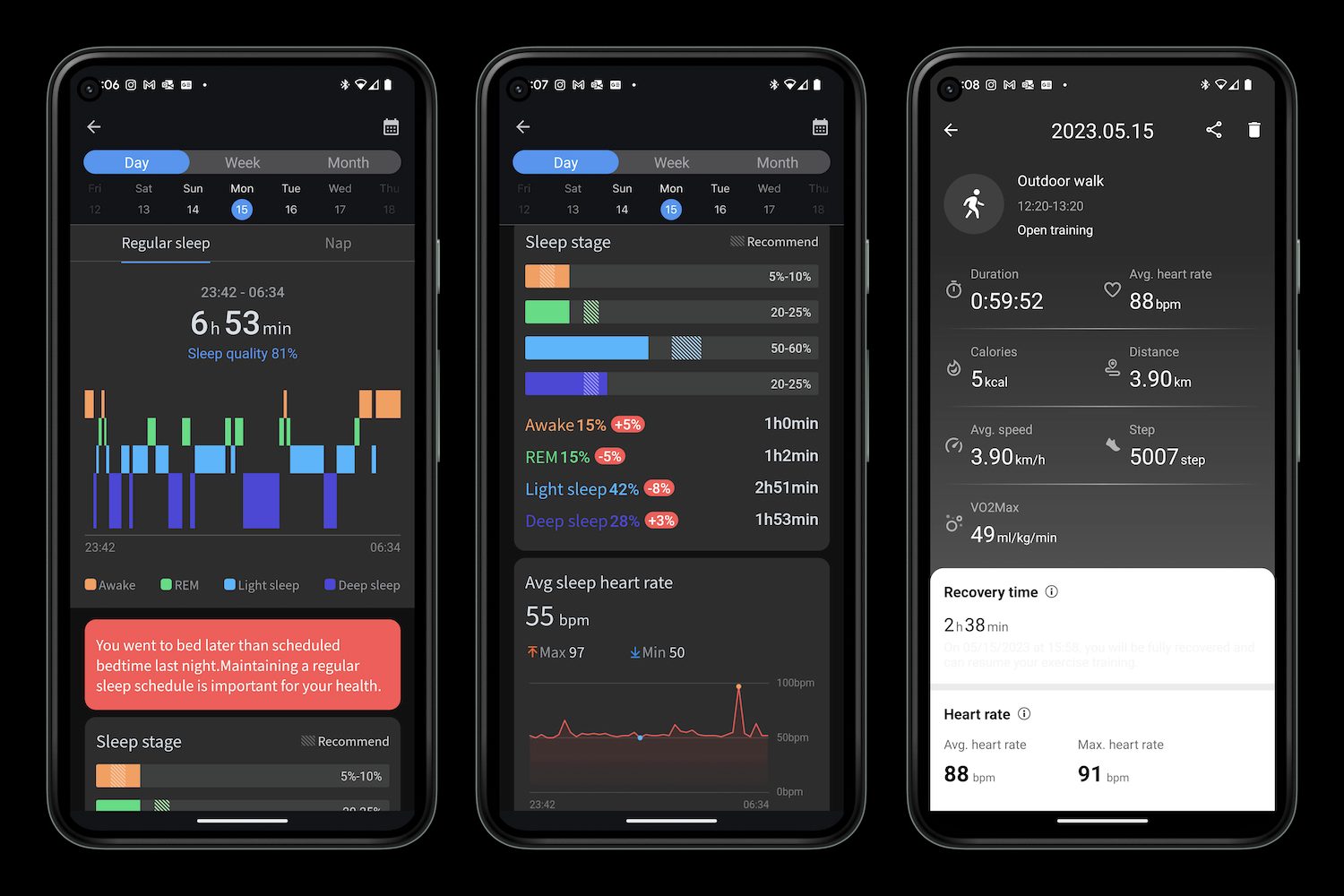 Screenshots taken from the Mobvoi Health app.