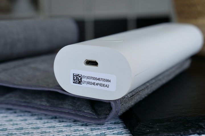 The Withings BPM Connect blood pressure monitor's charging port.