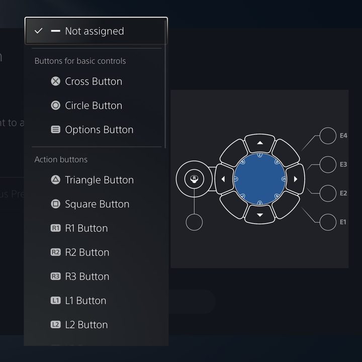 UI for PS5's Access Controller shows how to remap buttons.