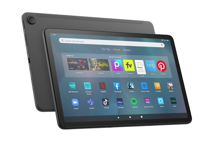 The front and back of the Amazon Fire Max 11 tablet.