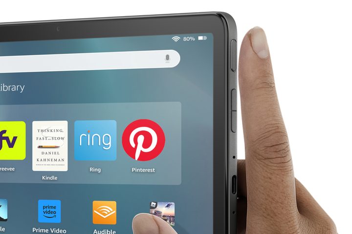 The fingerprint sensor on the Amazon Fire Max 11 tablet.