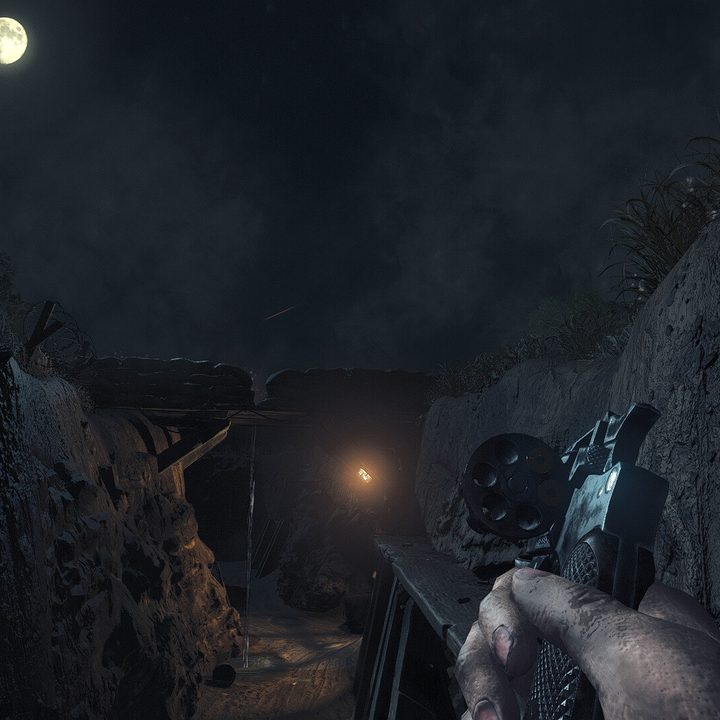 A character walks through trenches in Amnesia: The Bunker.