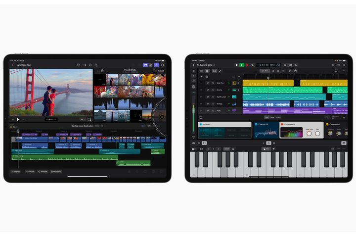 Final Cut Pro and Logic Pro running on iPads.