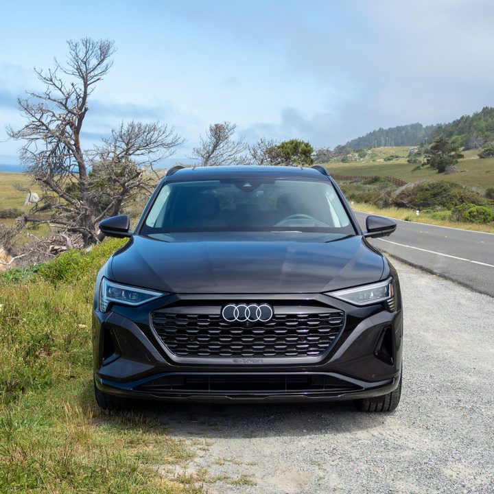 Audi Q8 e-tron in a dark brown color.
