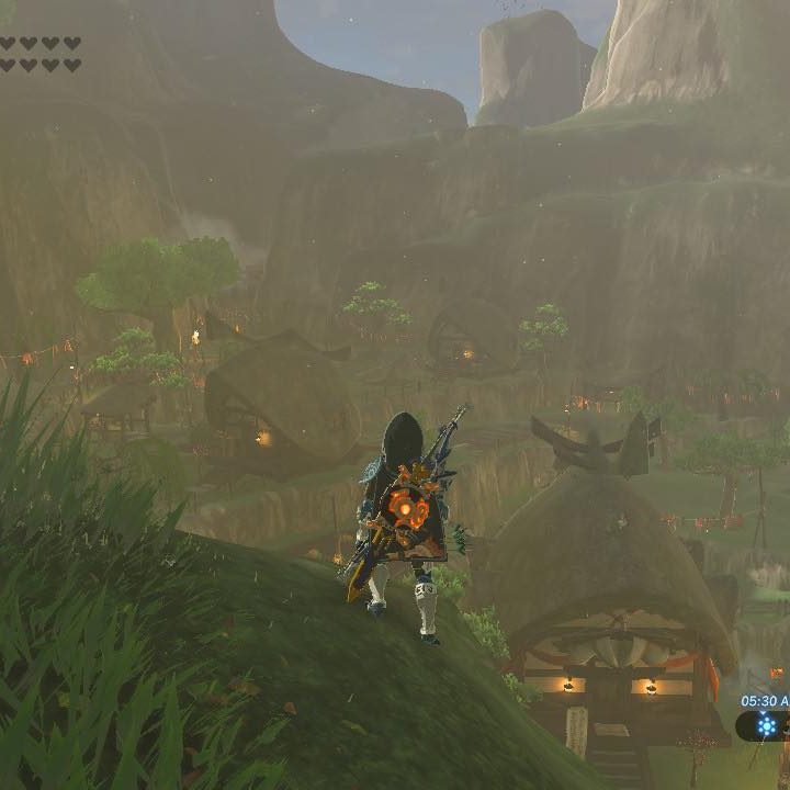 Link looks down at Kakariko Village in The Legend of Zelda: Breath of the Wild.