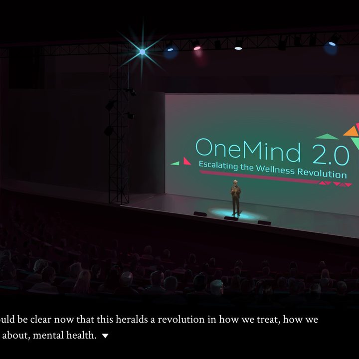 A tech CEo gives a speech about a wellness app in Eliza.