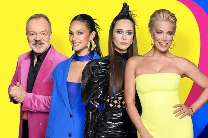 Three women and one man pose for the Eurovision 2023 signing contest.
