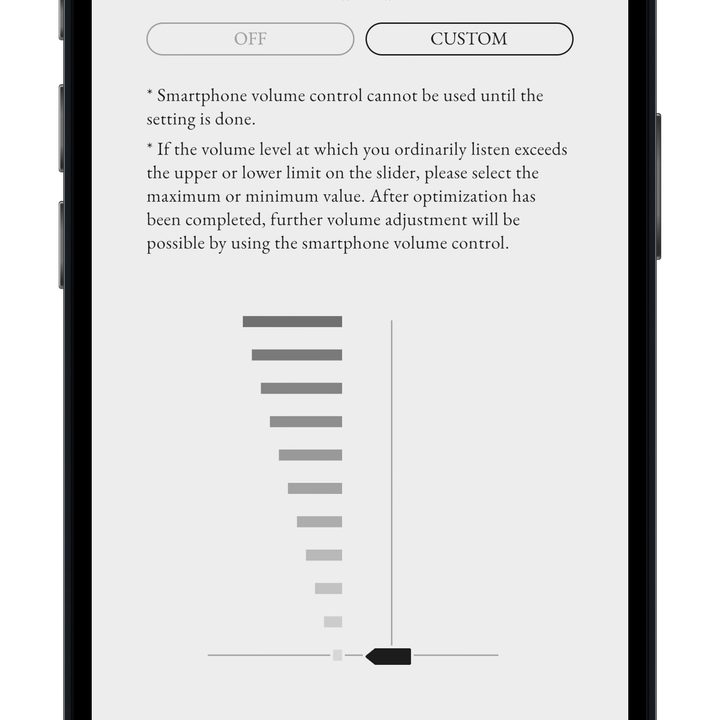 Final Connect app for iOS showing volume adjustment screen.