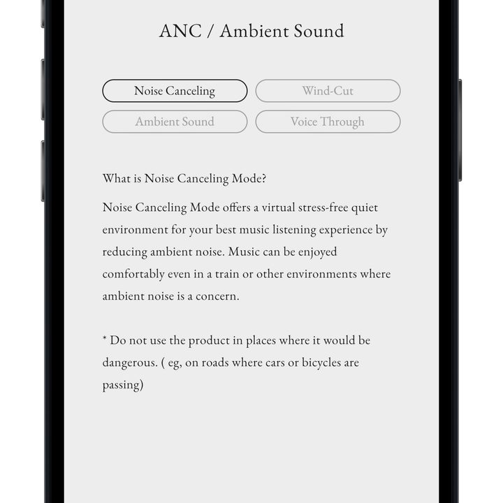 Final Connect app for iOS showing ANC screen.