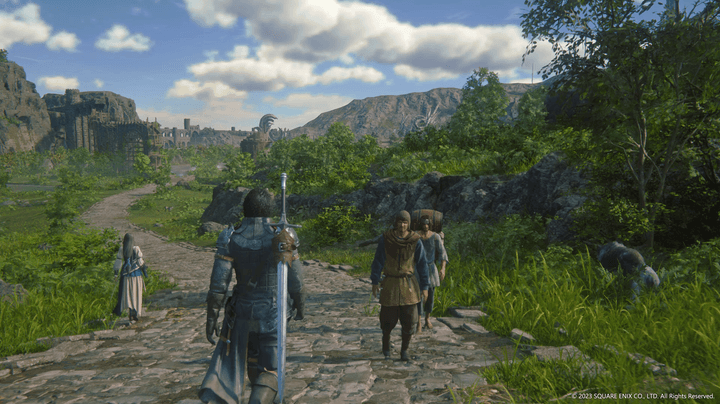 Clive walks through a field in Final Fantasy XVI.