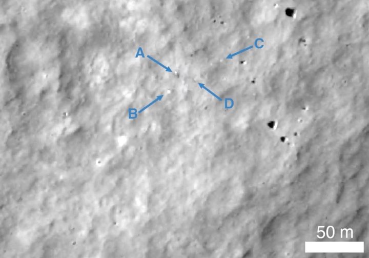 Possible fragments of ispace's lander, which crashed on the moon.