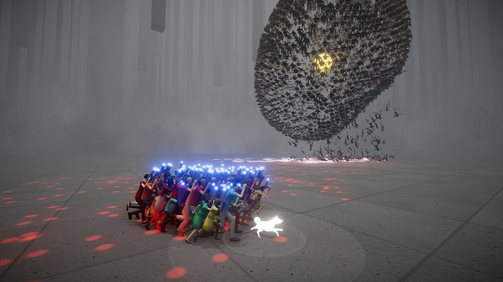 Humans bow to a floating head in Humanity.