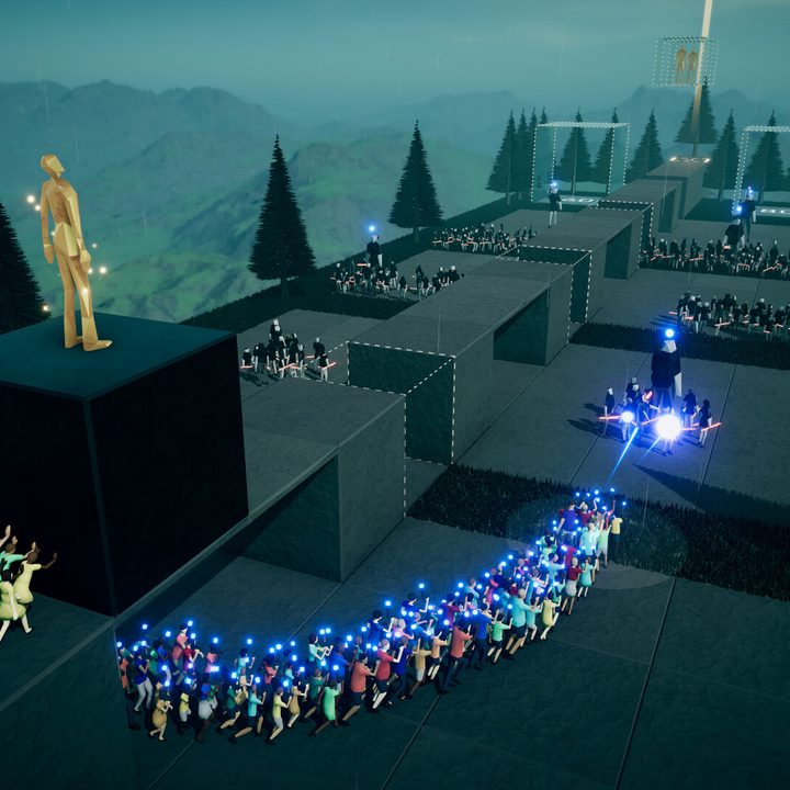 Humans shoot at a rival group of humans in Humanity.
