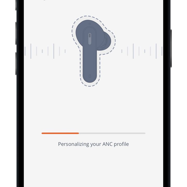 JBL Headphones app for iOS ear canal test screen.