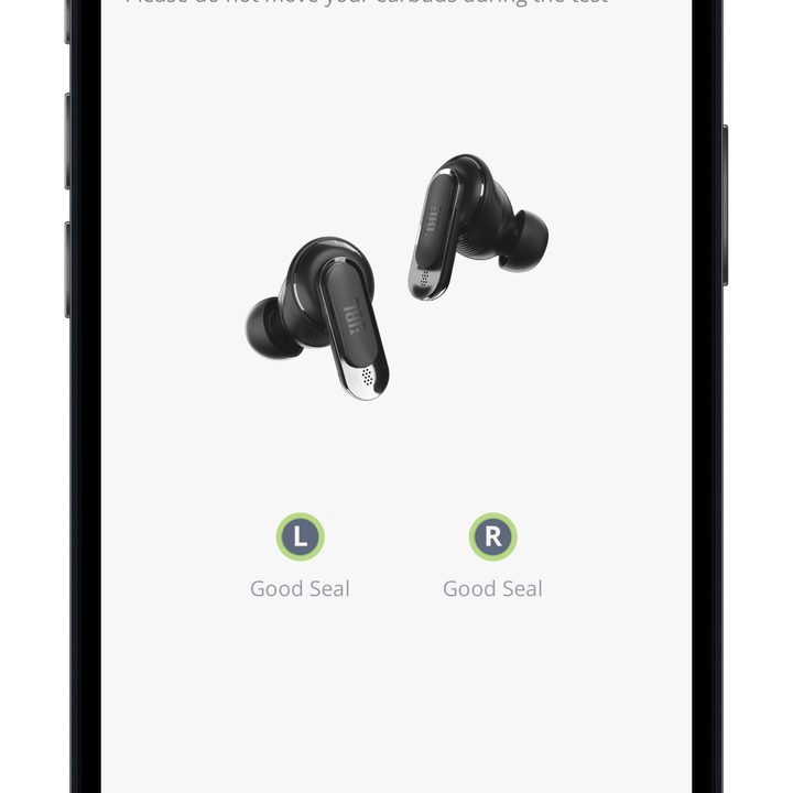 JBL Headphones app for iOS check my fit screen.