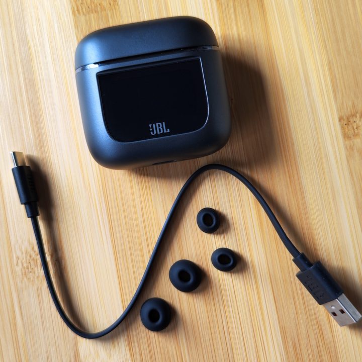 JBL Tour Pro 2 with accessories.