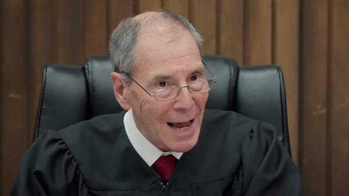 Judge Rosen behind the bench addressing the jury on Jury Duty.