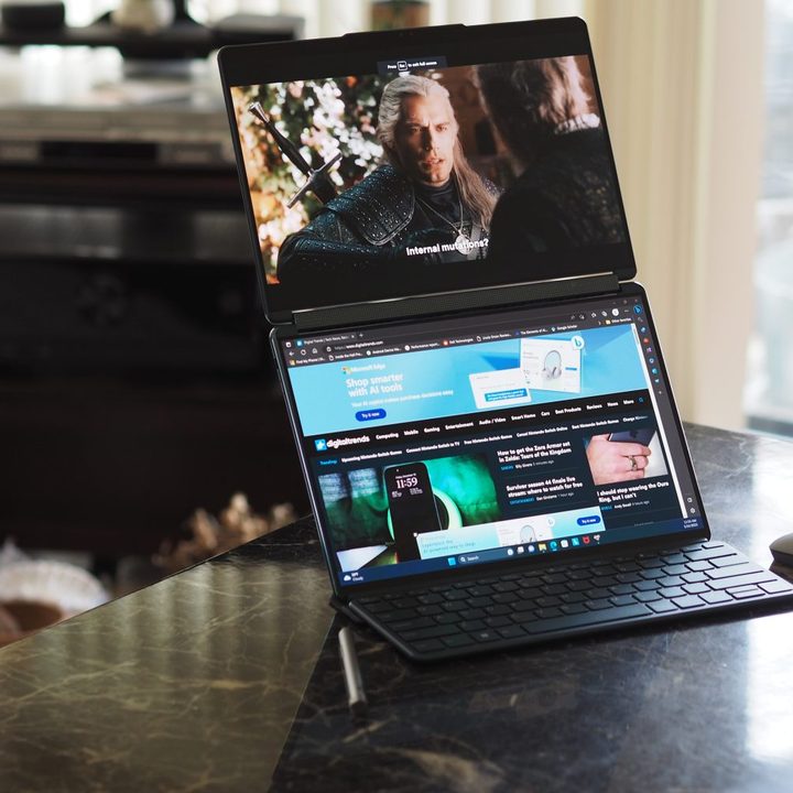 Lenovo Yoga Book 9i in vertical arrangement.