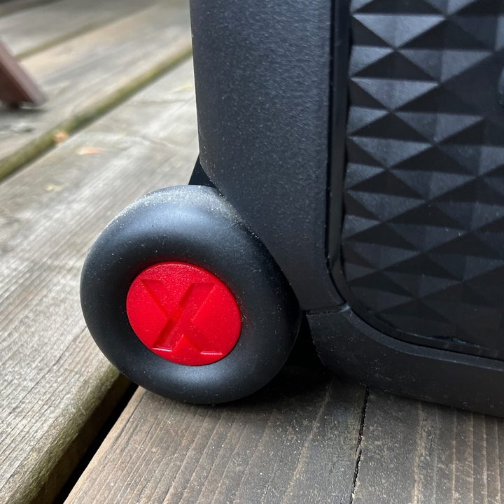 One of the wheels on the LG XBoom XL7 portable Bluetooth party speaker.