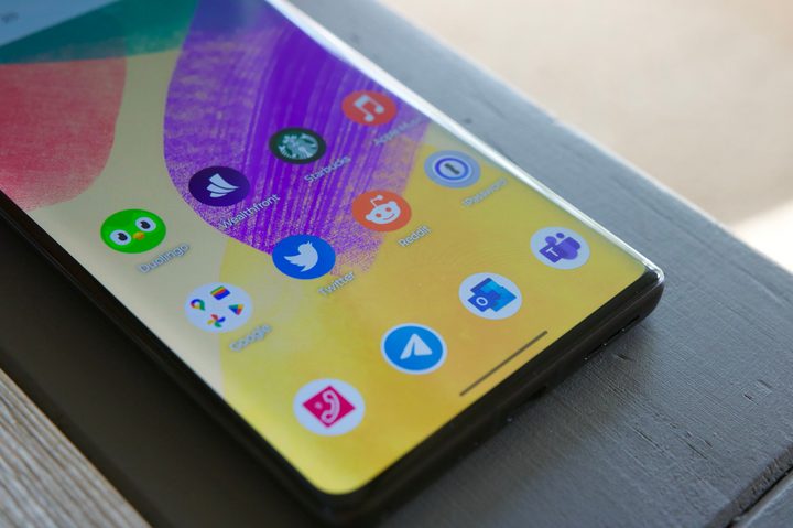 Close-up photo of the curved screen on the Motorola Edge Plus (2023).