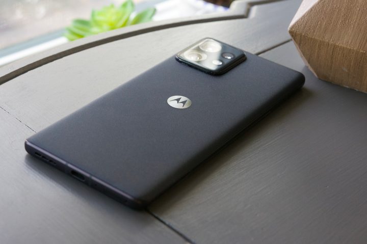 The Motorola Edge Plus (2023) lying face-down on a table.