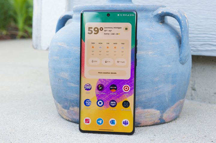Motorola Edge Plus (2023), display turned on, showing one of its home screens.