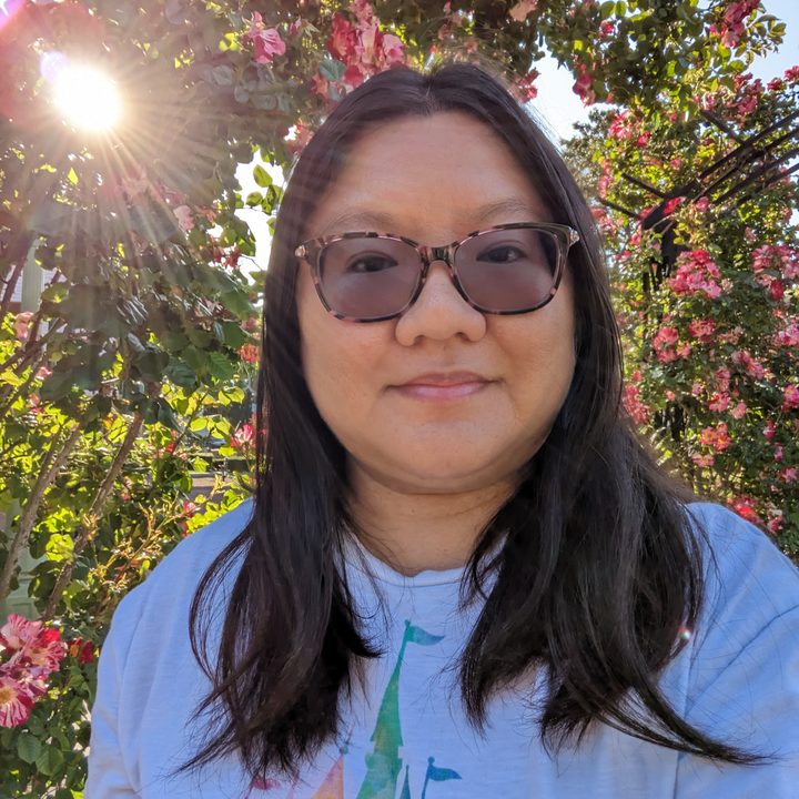 Flowery selfie taken with Google Pixel 6a front facing camera