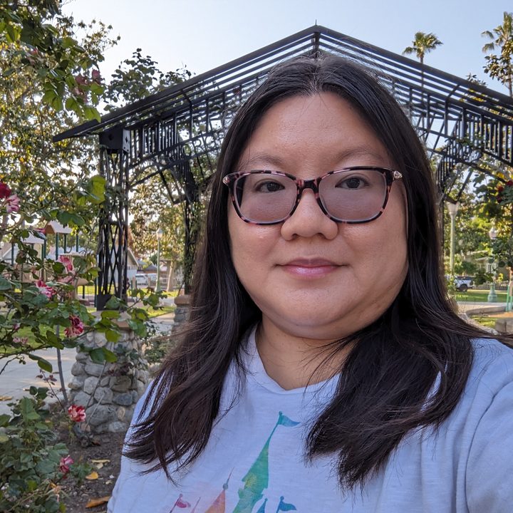 Rose garden selfie taken with Google Pixel 7a front facing camera