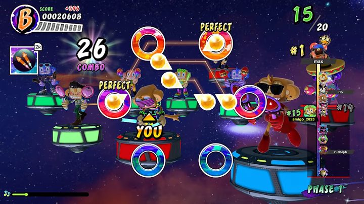 Players compete online in Samba de Amigo: Party Central.