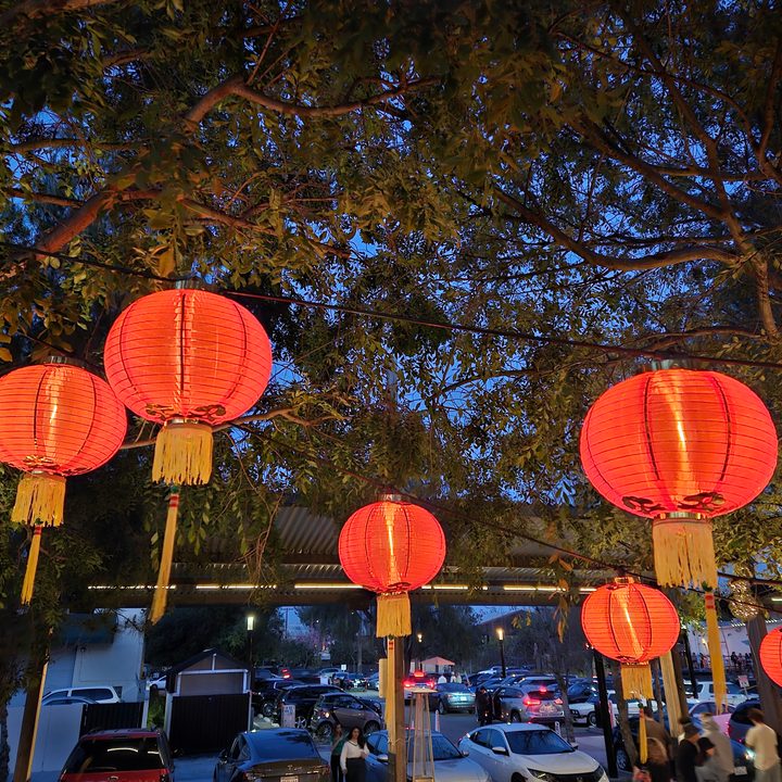 Night mode shot of red lanterns taken with a Samsung Galaxy S23