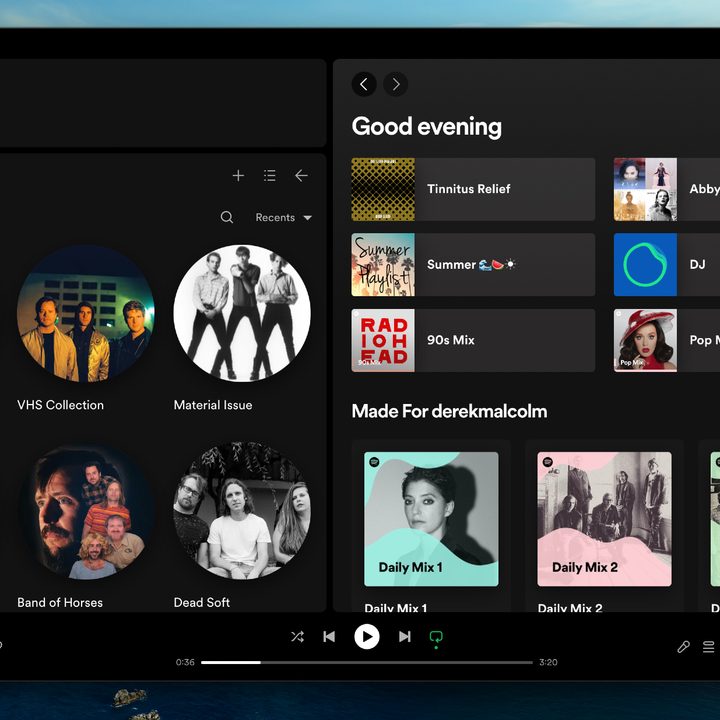 The Home section of Spotify's desktop app for Mac.