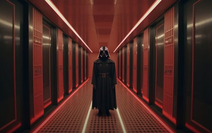 Darth Vader stands in a hallway in The Galactic Menagerie.