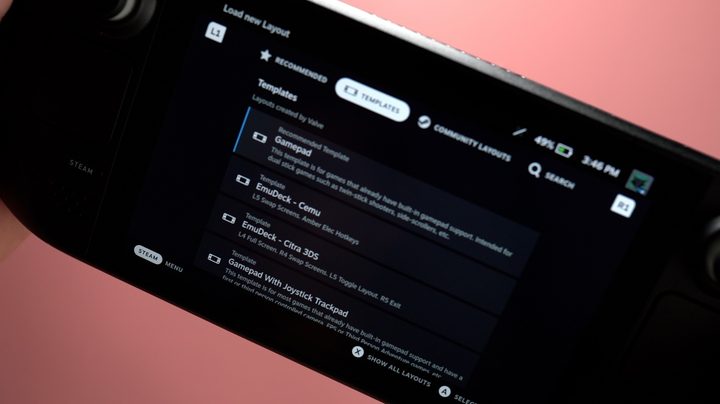 Controller configuration options on the Steam Deck.