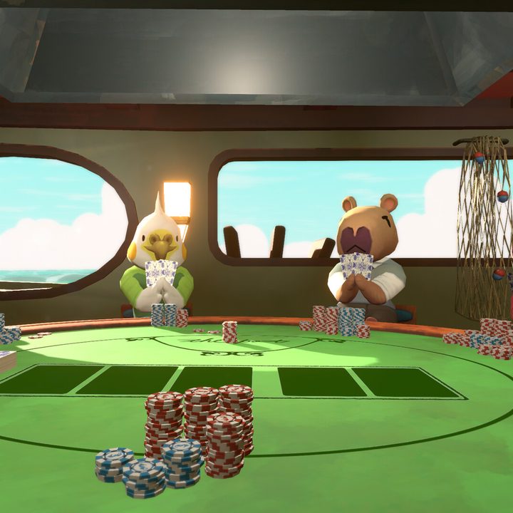 Animals play poker in Sunshine Shuffle.