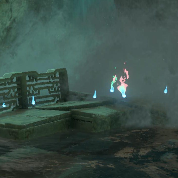 Poes sit near a waterfall in The Legend of Zelda: tears of the Kingdom.
