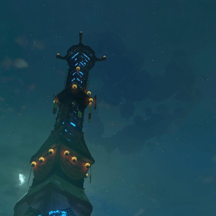 A tower stands against a skyline in The Legend of Zelda: Tears of the Kingdom.