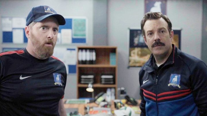 Two men look surprised in Ted Lasso season 3.