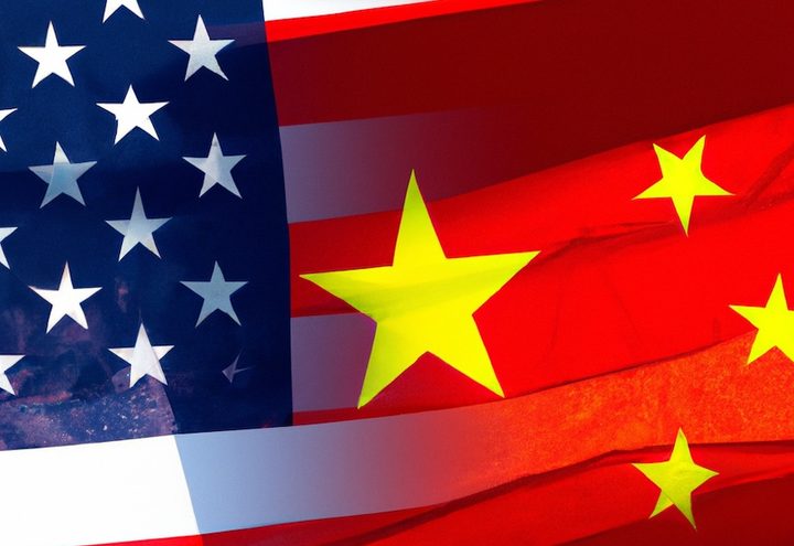Flags of the U.S. and China.