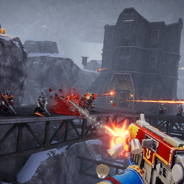 A machine gun fires at cultists in Warhammer 40,000: Boltgun.