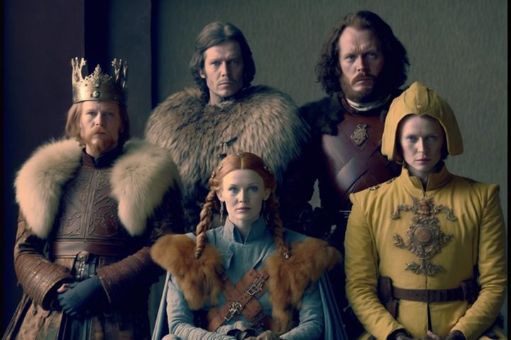 A family sits together in Wes Anderson's Game of Thrones.