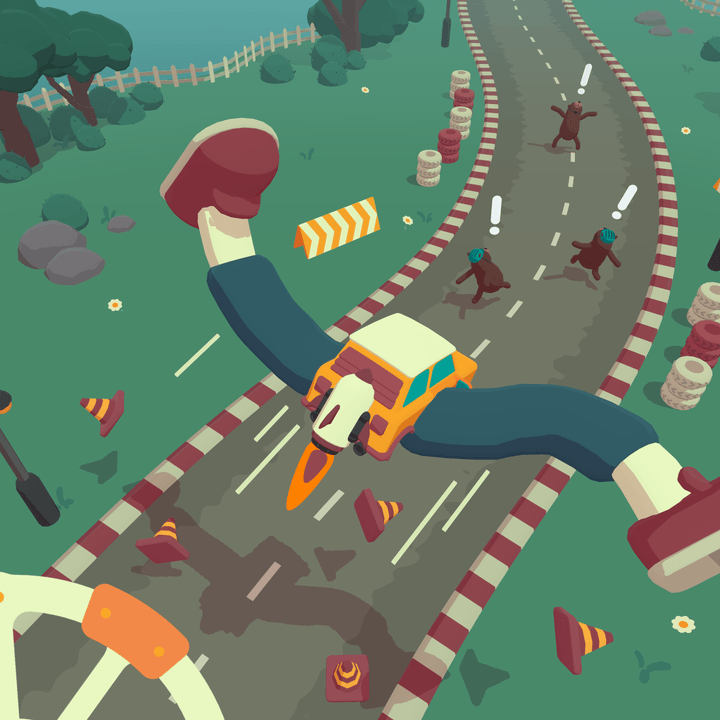 A car with legs runs on a track in What The Car?