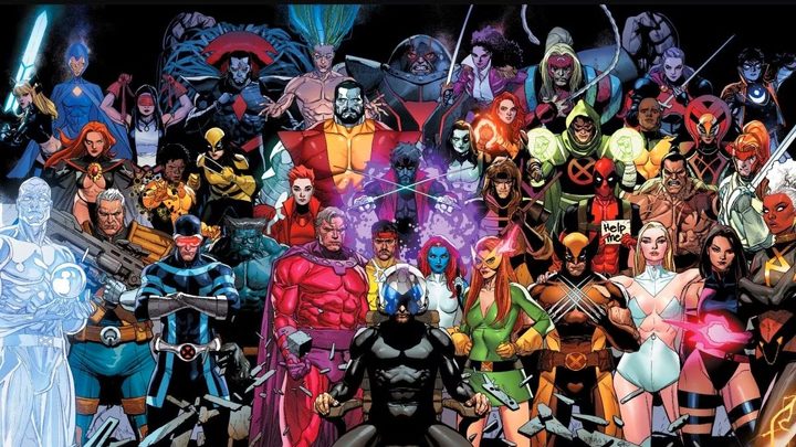 The X-Men pose for a photo in a Marvel comic book.