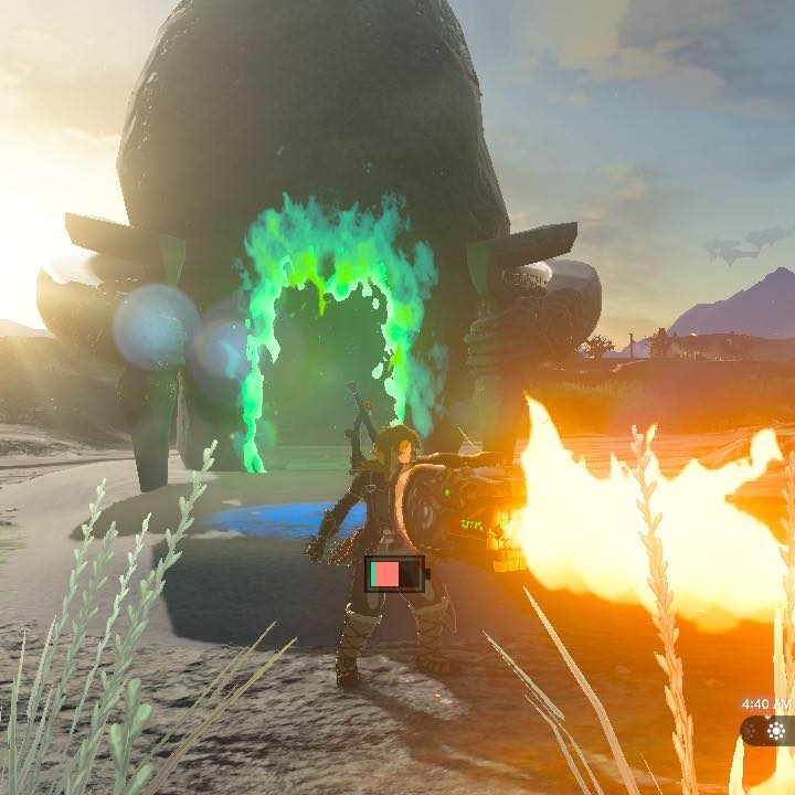 Link fires a flame from his shield in The Legend of Zelda: Tears of the Kingdom.